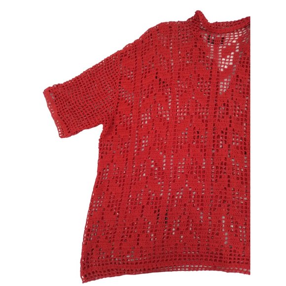 Morgan Cole open knit red button unique cardigan w/ Ladybugs measures Large/XL - Picture 8 of 16